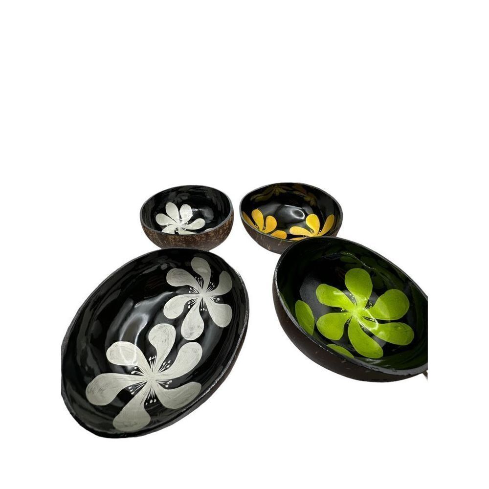 Coconut bowls flower inlay set of 4